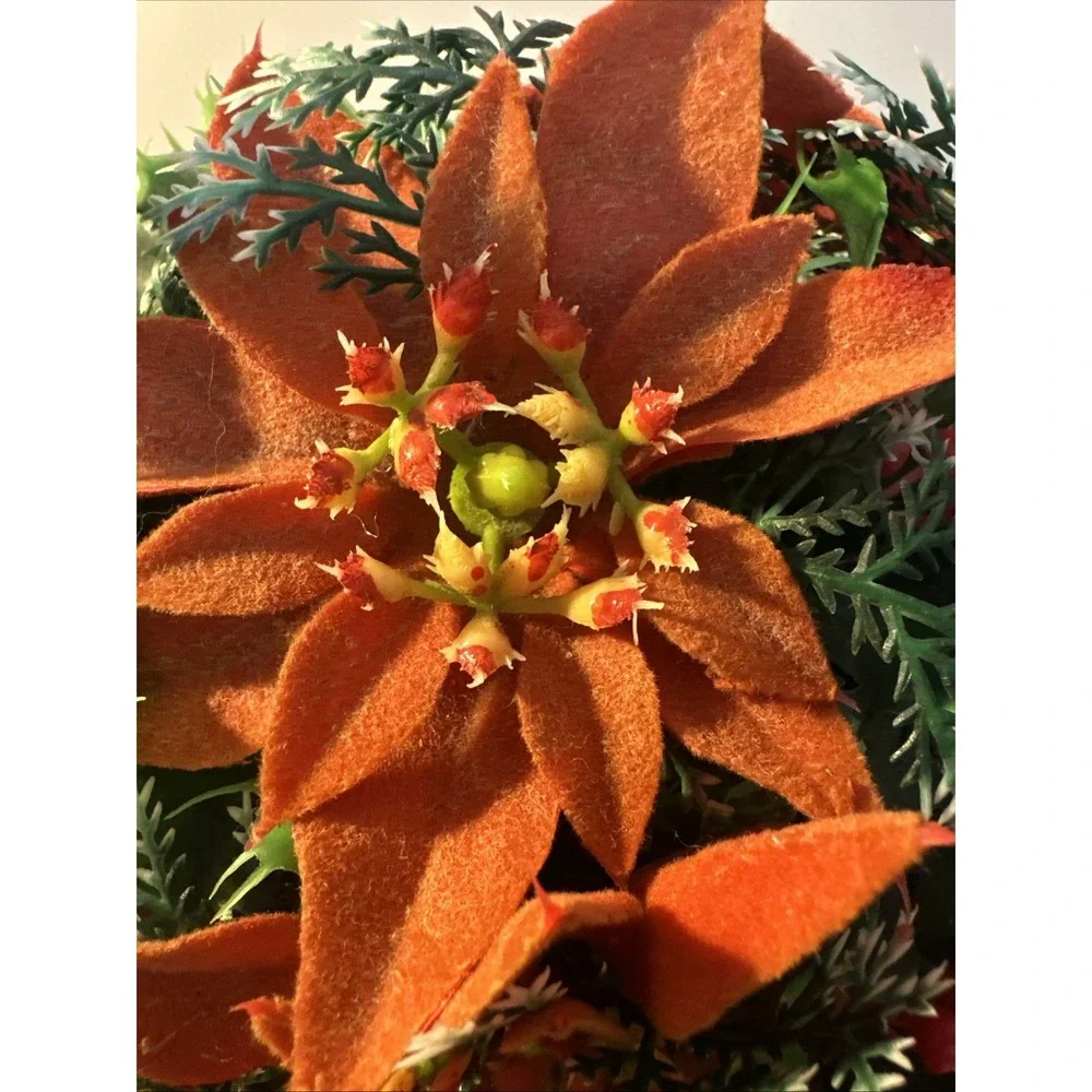 Vintage Mid Century Christmas POINSETTIA HOLLY Greenery‎ Basket Decoration
